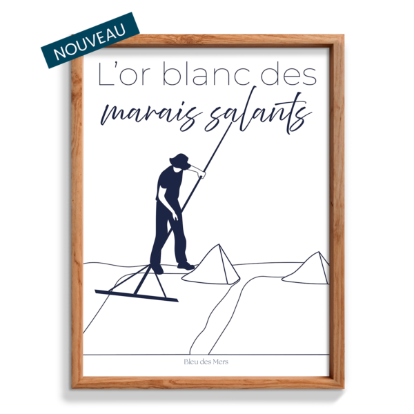 Affiche l'or blanc des marais salants A4 - Bleu des Mers - Julie Aoutin studio graphique